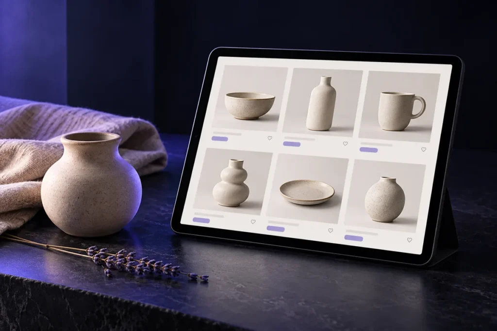 Concepto de tienda online de cerámica en una tableta